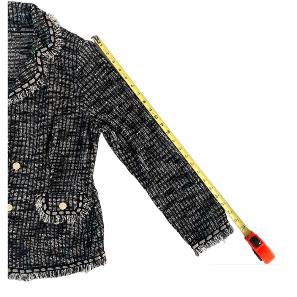 Misook Black & White Frayed Edge Tweed Open Front Jacket Size M - Picture 5 of 9